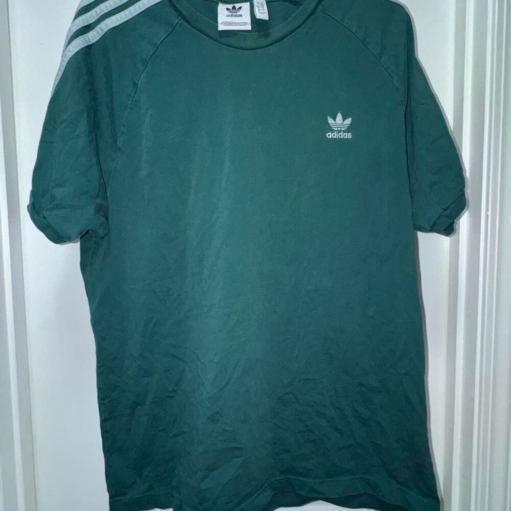Adidas Men's Green and Blue T-shirt